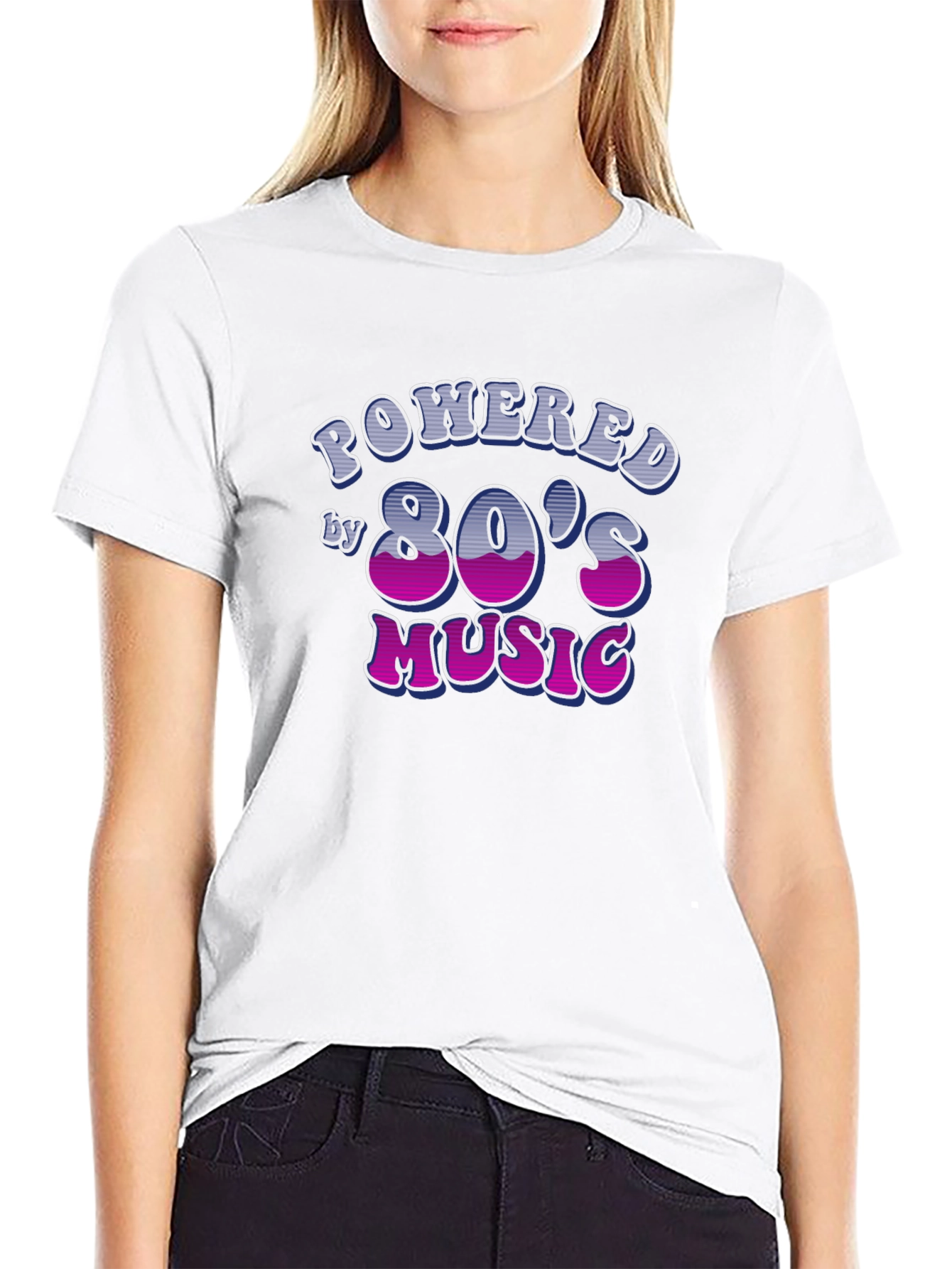Powered by 80s Music Black T-Shirt