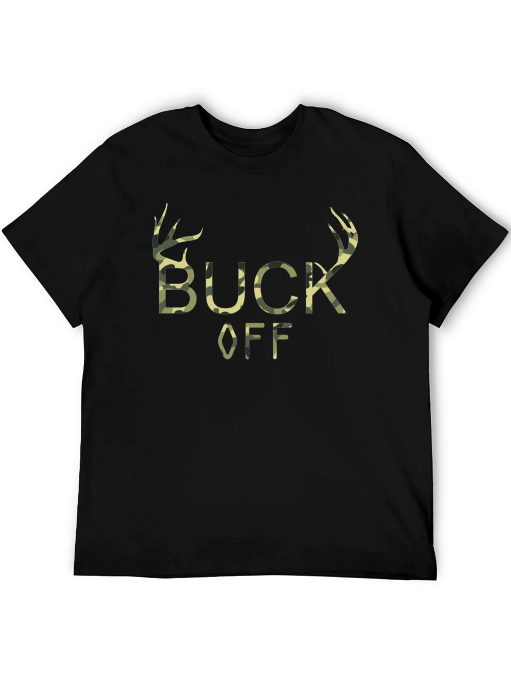Buck Off Camo Print Graphic T-Shirt