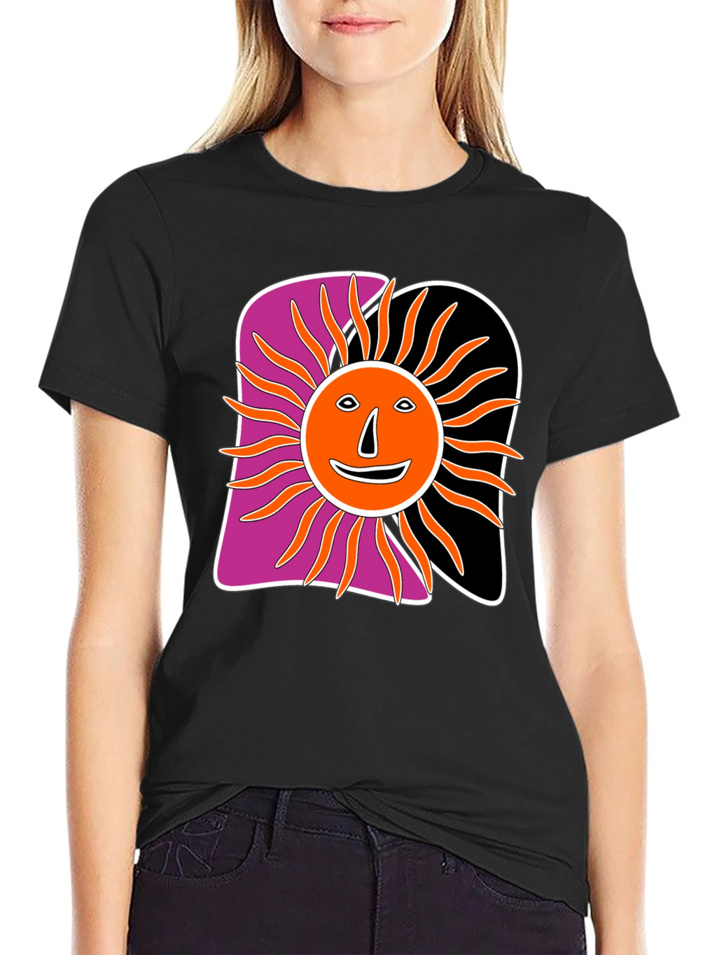 Retro Sun Graphic Tee - Black Cotton Blend