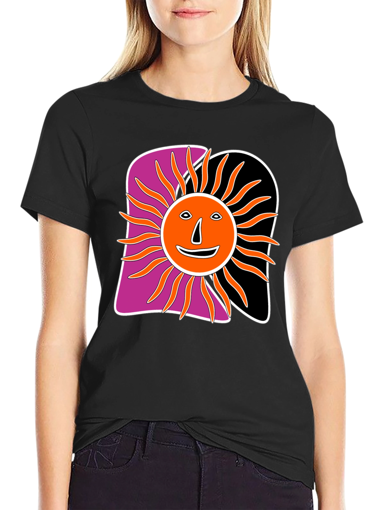 Retro Sun Graphic Tee - Black Cotton Blend