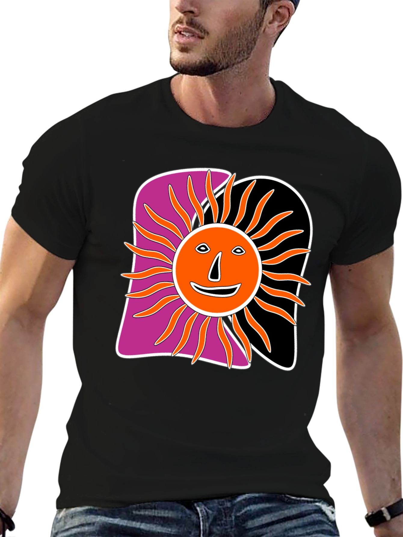 Retro Sun Graphic Tee - Black Cotton Blend