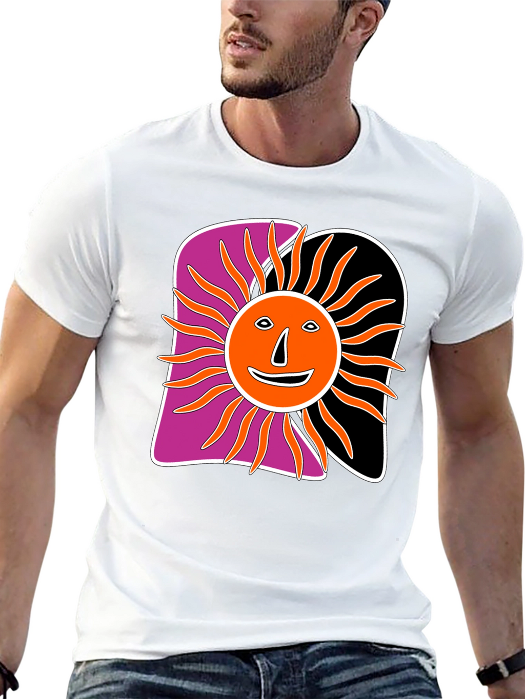 Retro Sun Graphic Tee - Black Cotton Blend