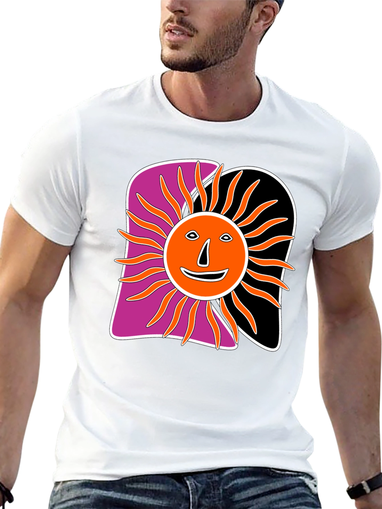 Retro Sun Graphic Tee - Black Cotton Blend