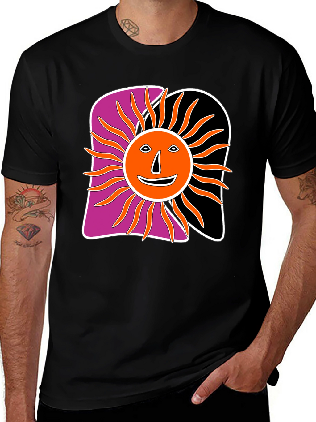 Retro Sun Graphic Tee - Black Cotton Blend