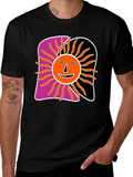 Retro Sun Graphic Tee - Black Cotton Blend