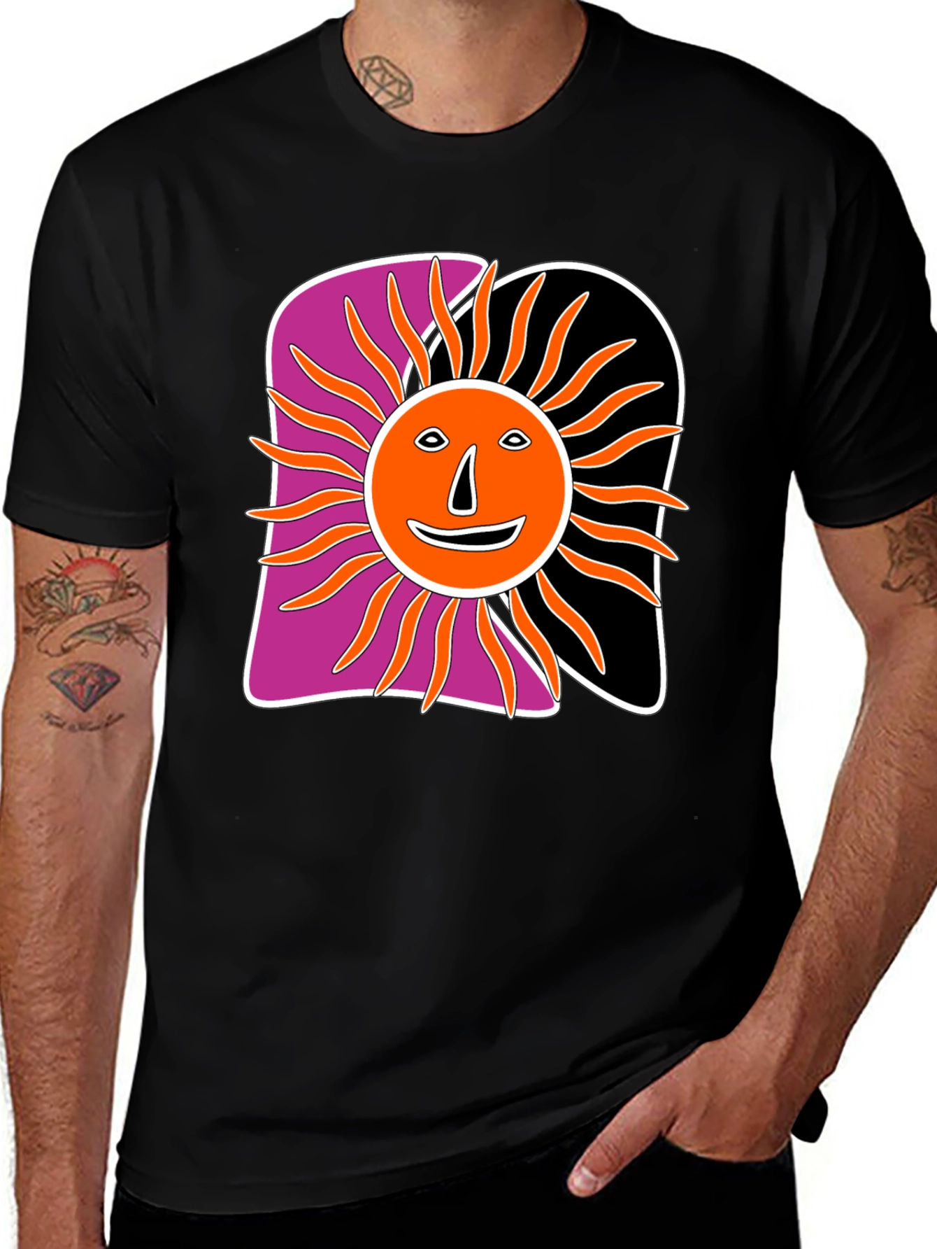 Retro Sun Graphic Tee - Black Cotton Blend