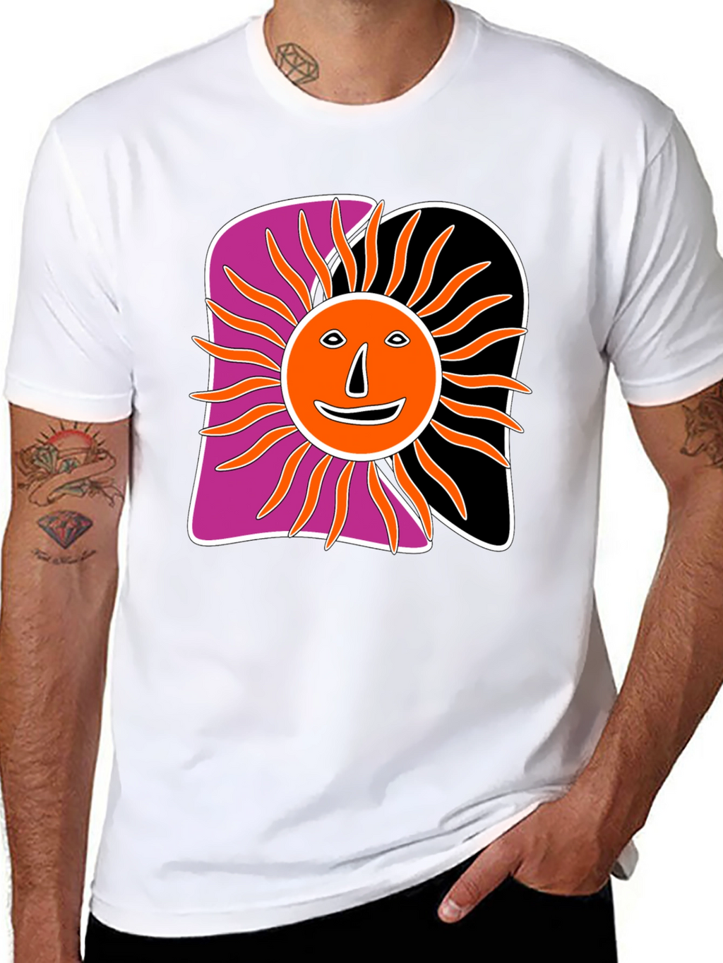 Retro Sun Graphic Tee - Black Cotton Blend
