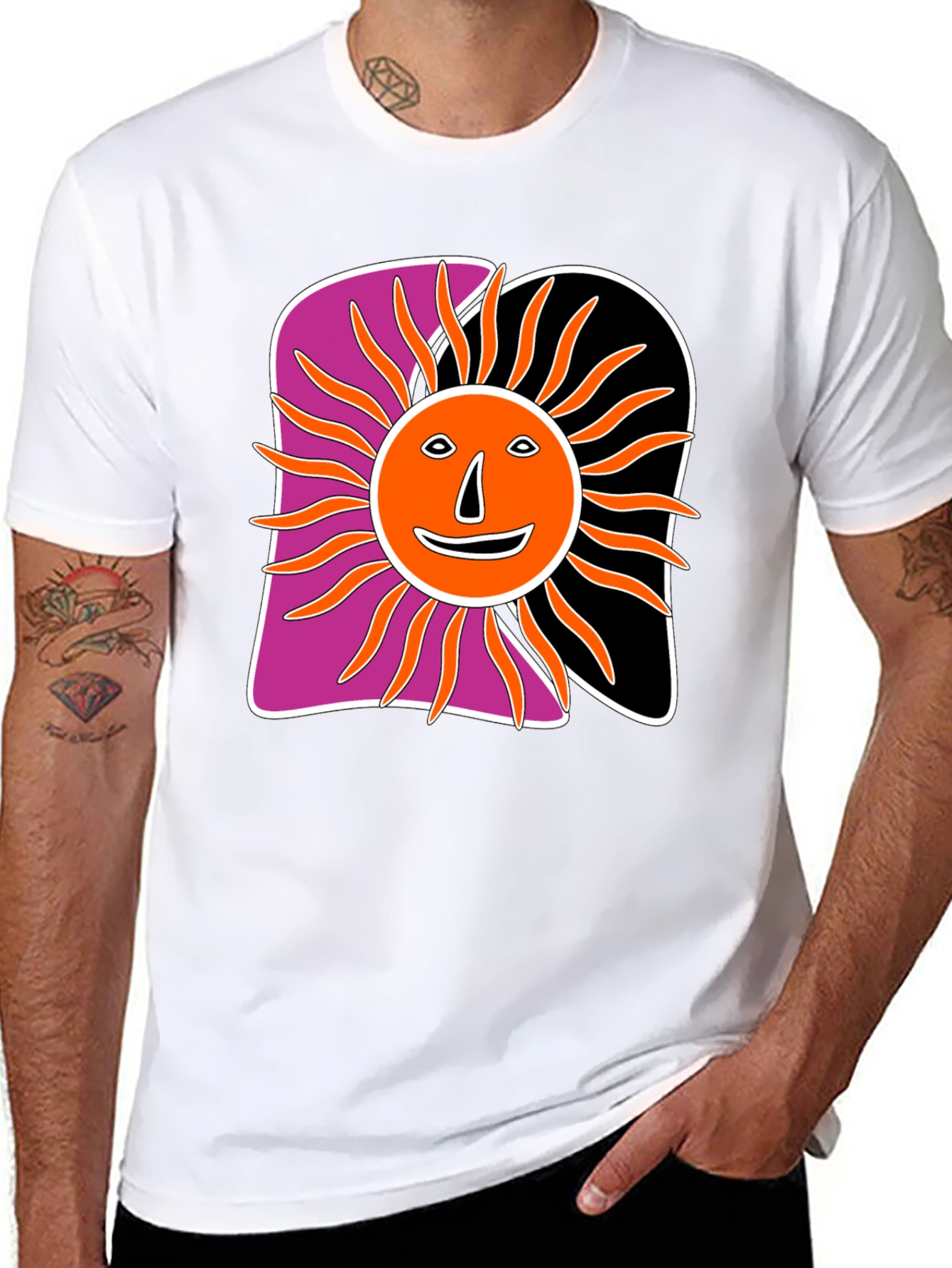 Retro Sun Graphic Tee - Black Cotton Blend