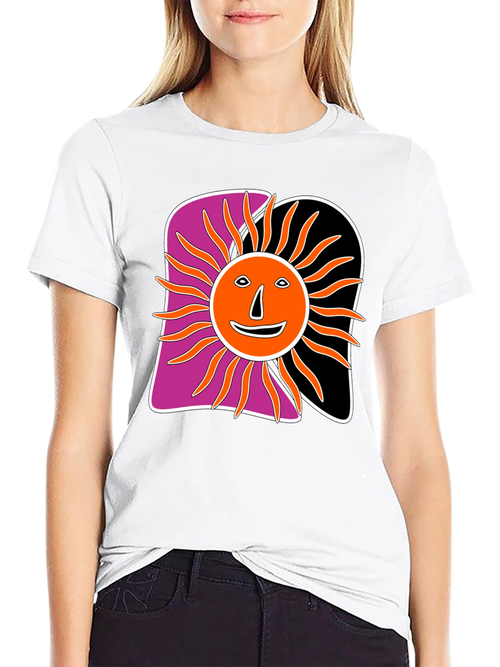 Retro Sun Graphic Tee - Black Cotton Blend