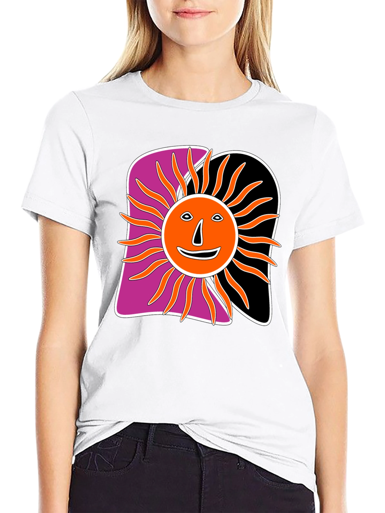 Retro Sun Graphic Tee - Black Cotton Blend