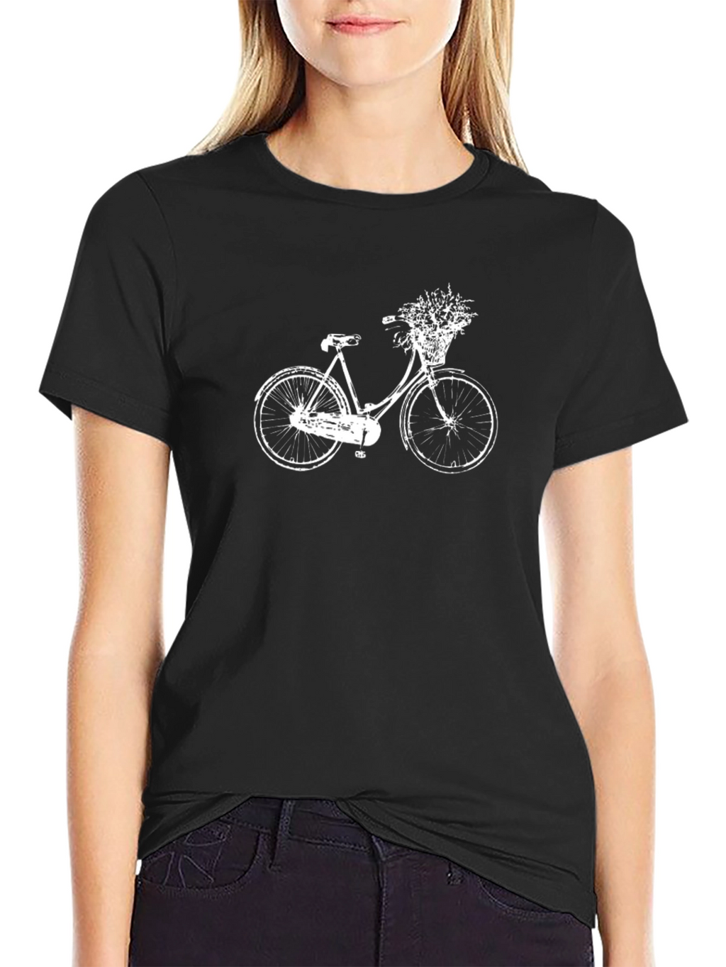 Black T-Shirt with White Bicycle Graphic