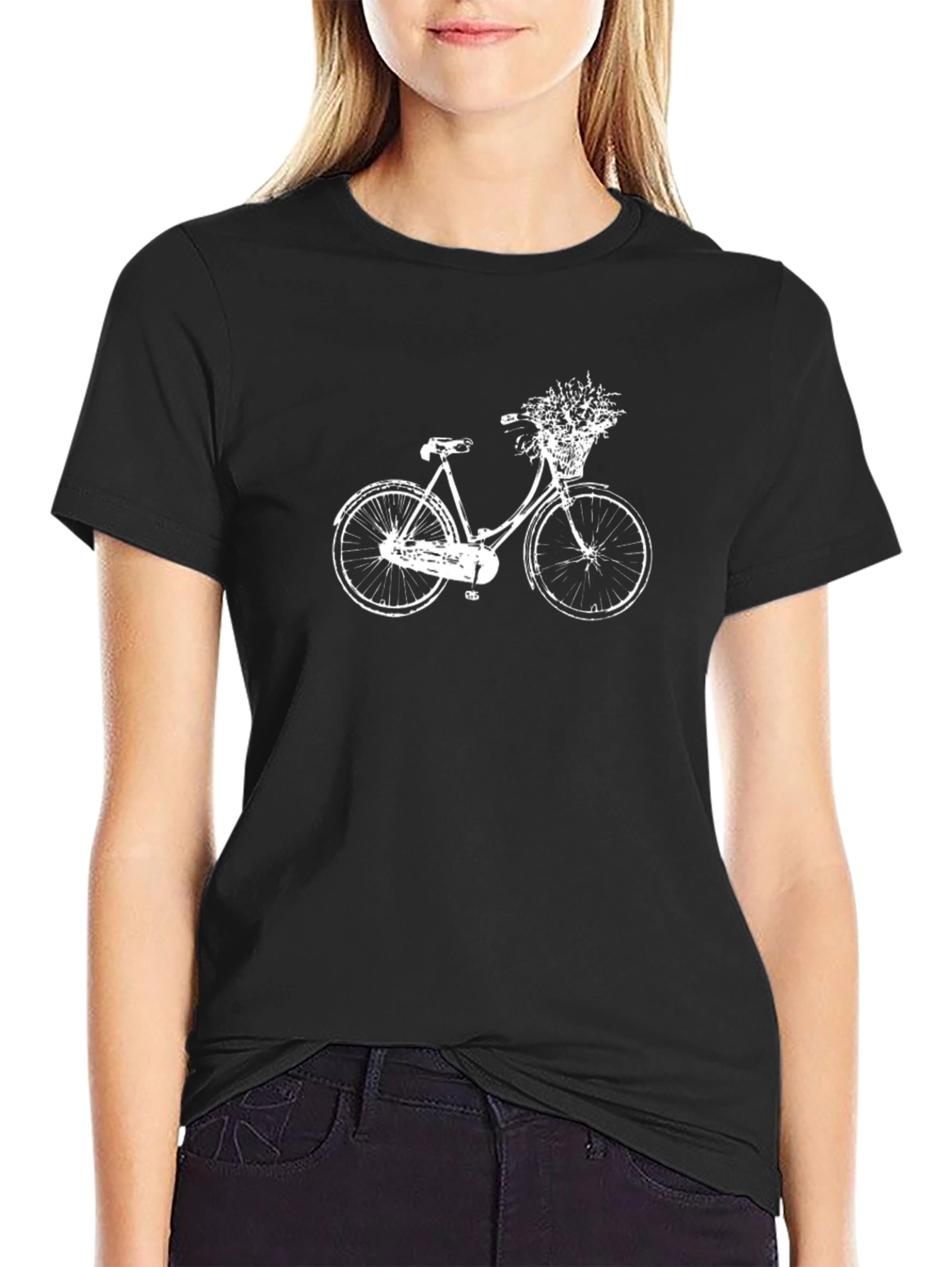 Black T-Shirt with White Bicycle Graphic