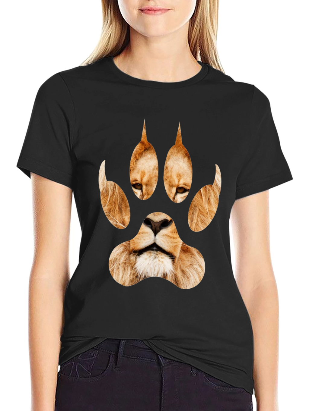 Lion Paw Print Graphic Tee - Black