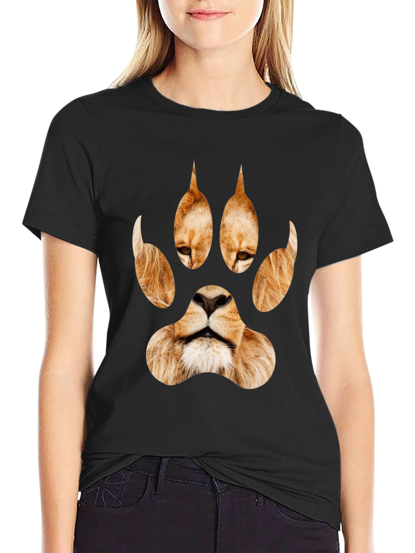 Lion Paw Print Graphic Tee - Black