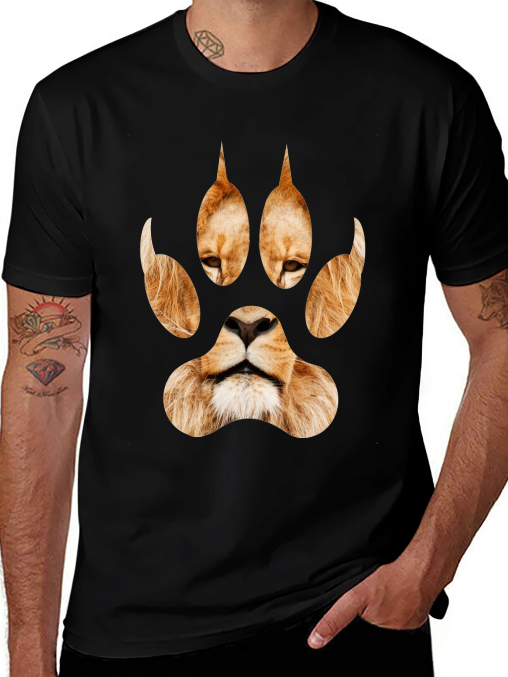 Lion Paw Print Graphic Tee - Black