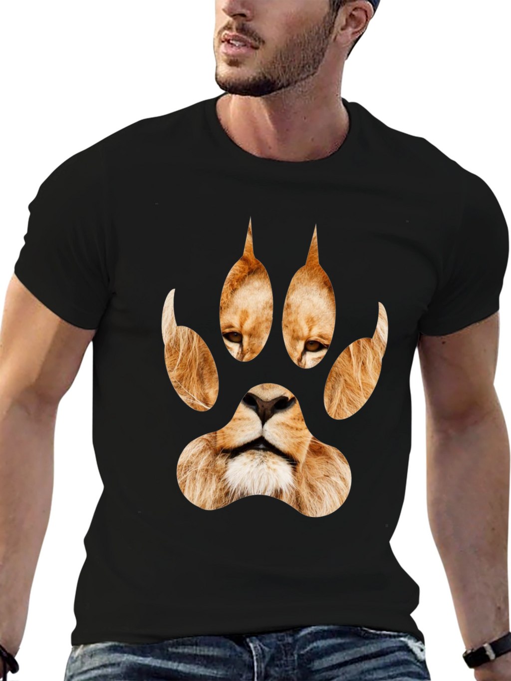 Lion Paw Print Graphic Tee - Black