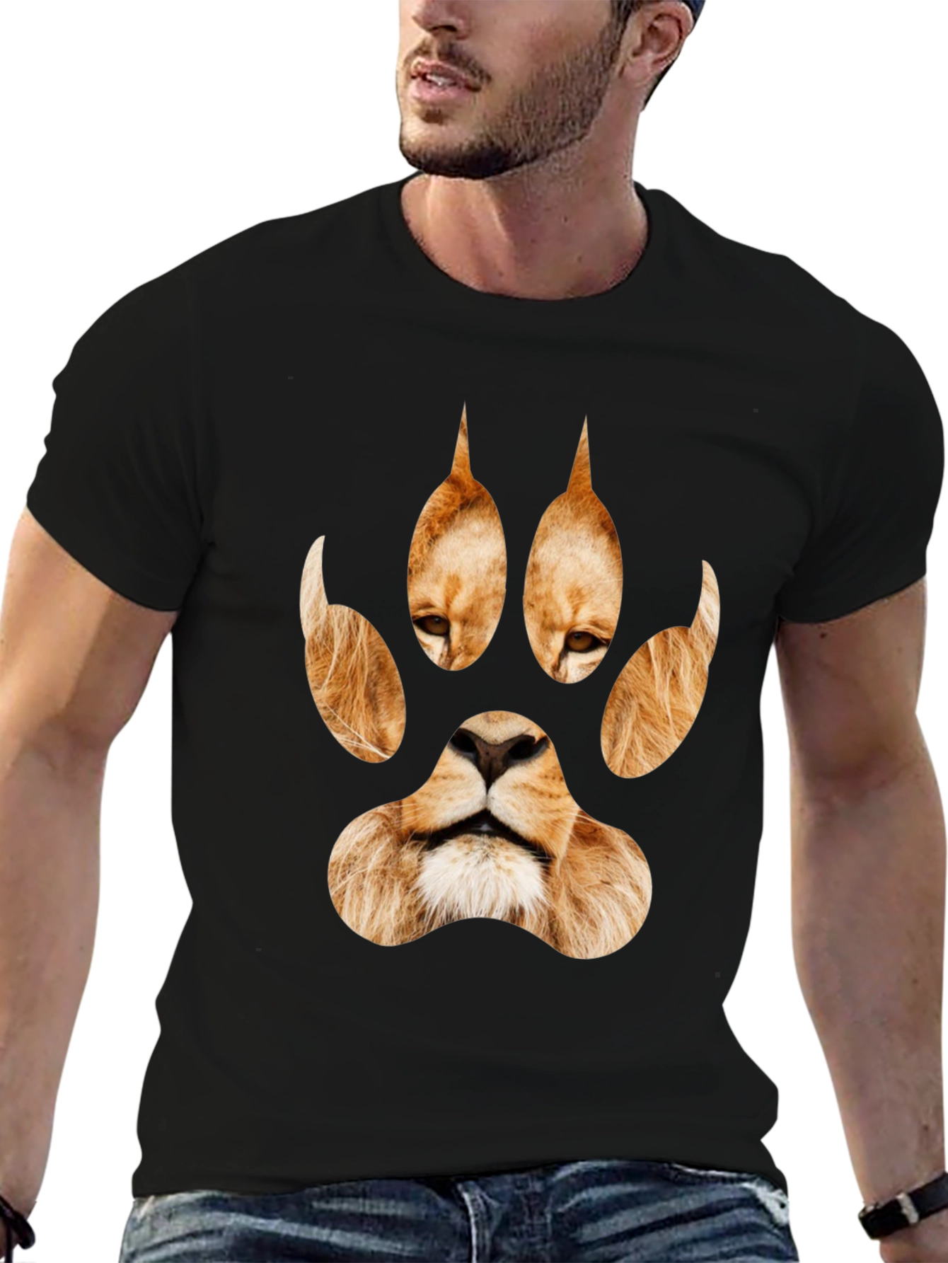 Lion Paw Print Graphic Tee - Black