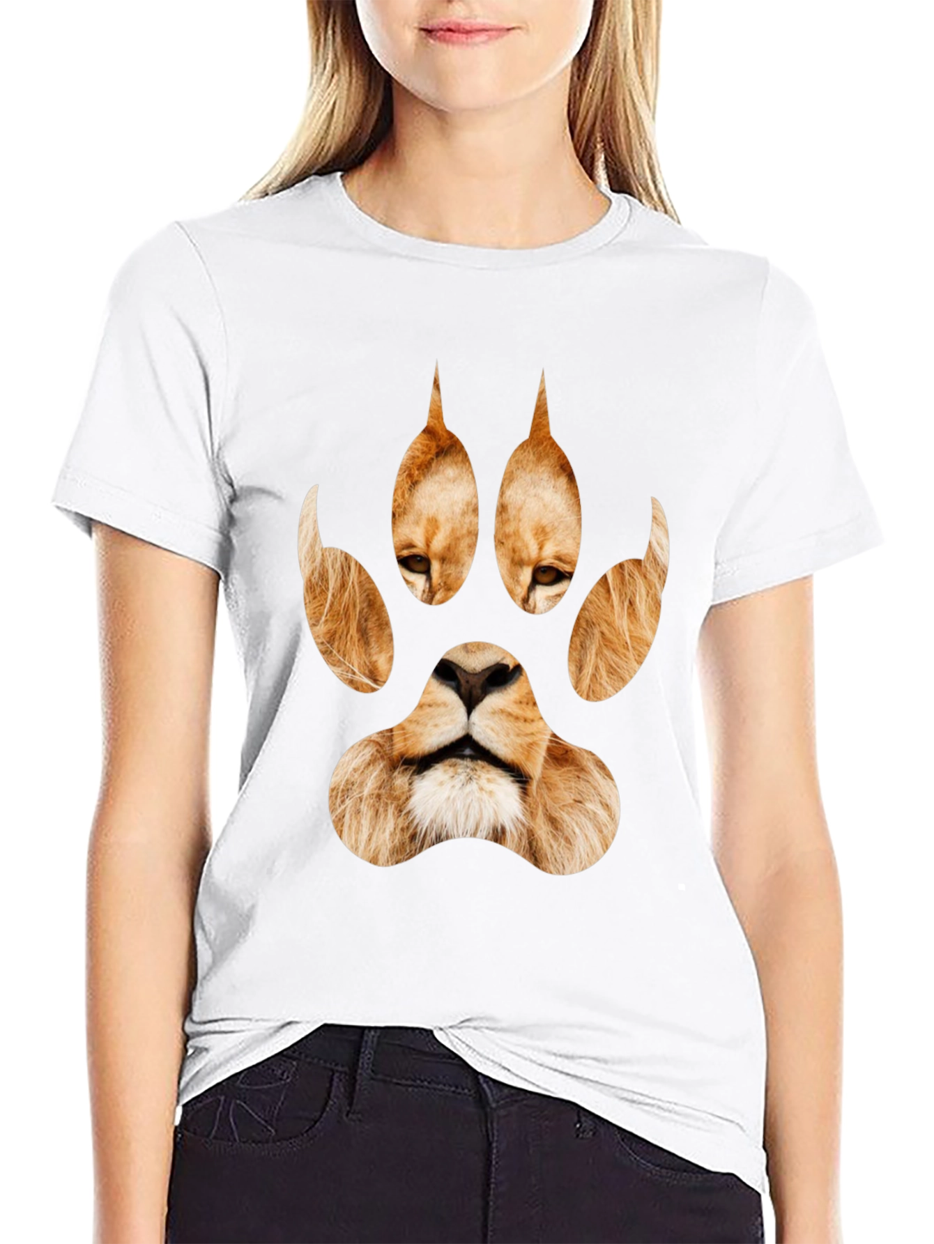 Lion Paw Print Graphic Tee - Black