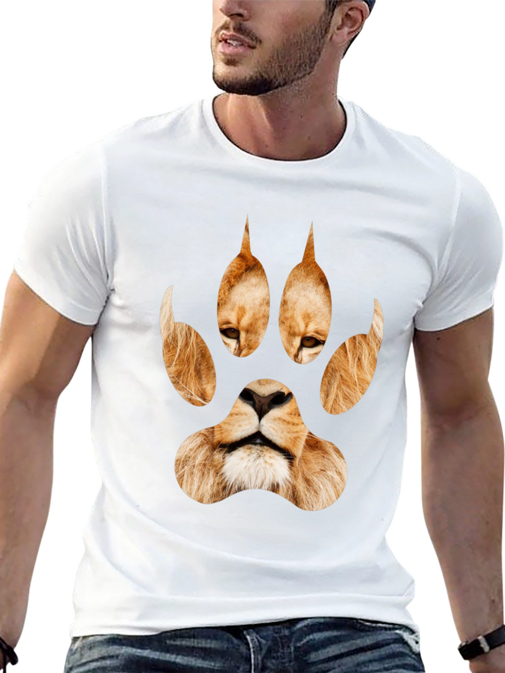 Lion Paw Print Graphic Tee - Black
