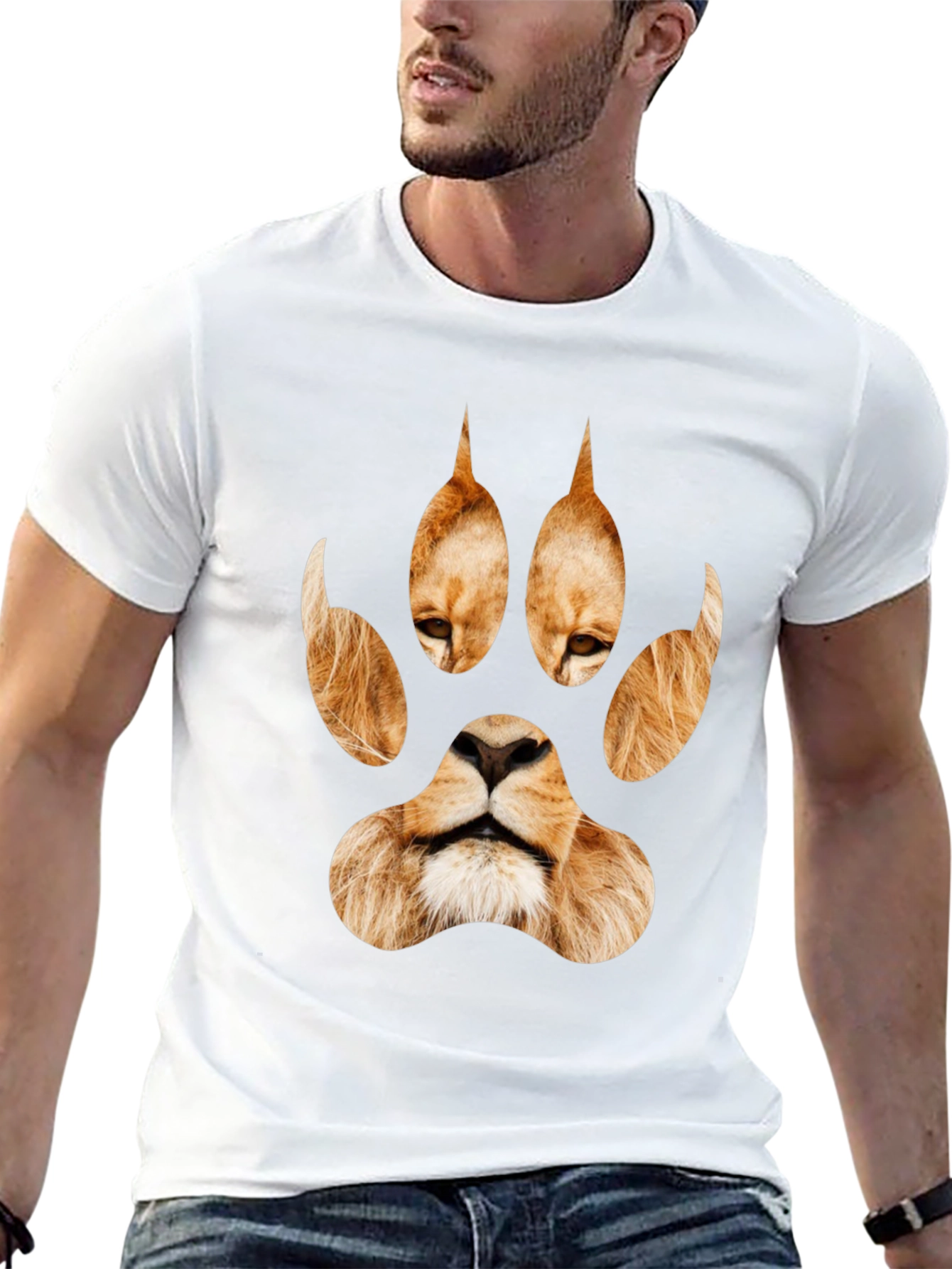 Lion Paw Print Graphic Tee - Black