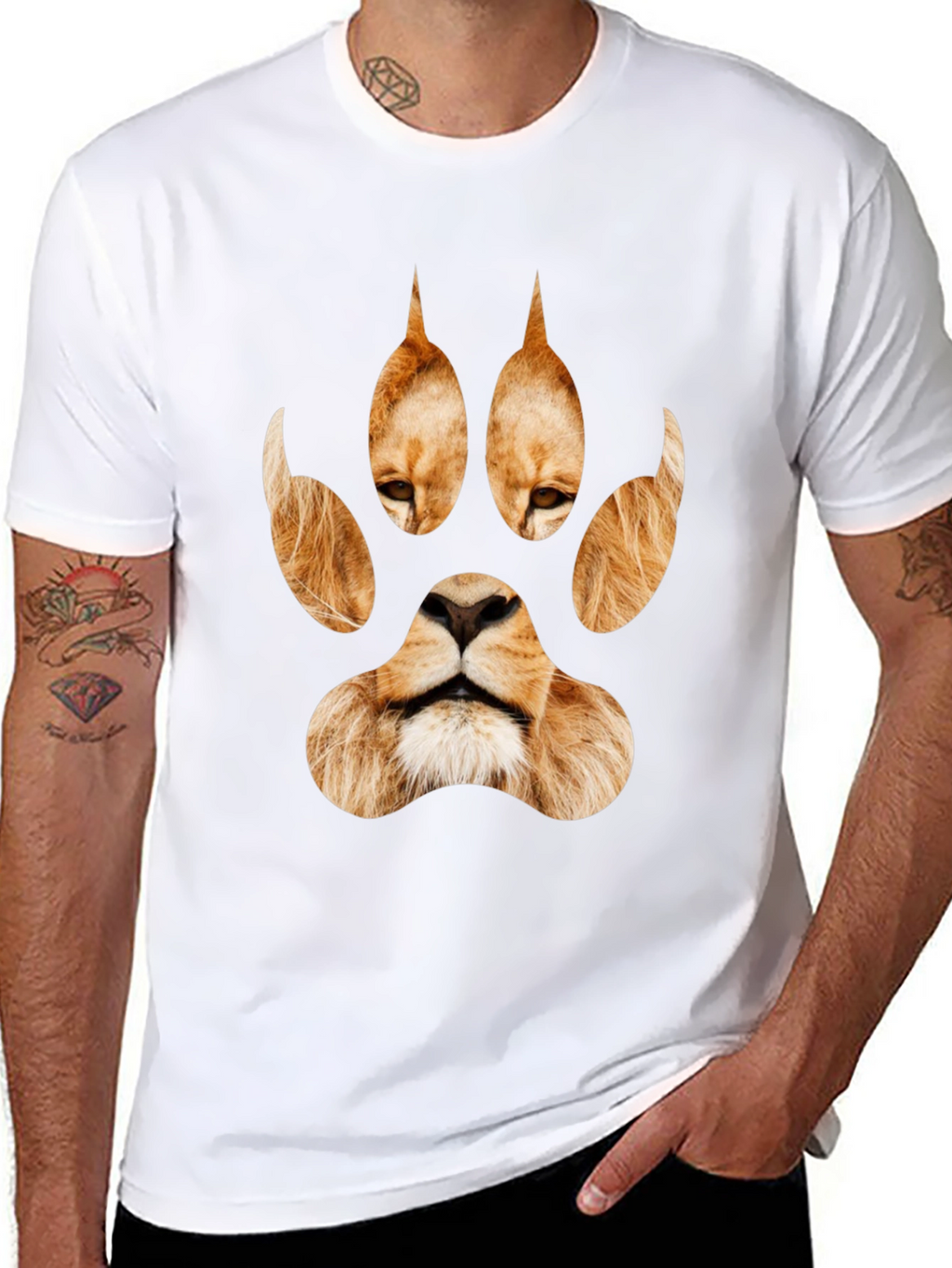 Lion Paw Print Graphic Tee - Black