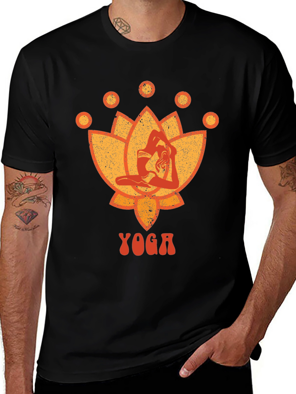 Yoga Lotus Graphic Tee - Black Cotton T-Shirt