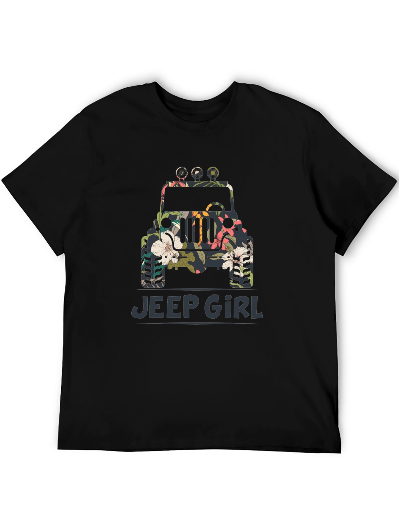 Jeep Girl Floral Graphic Black T-Shirt