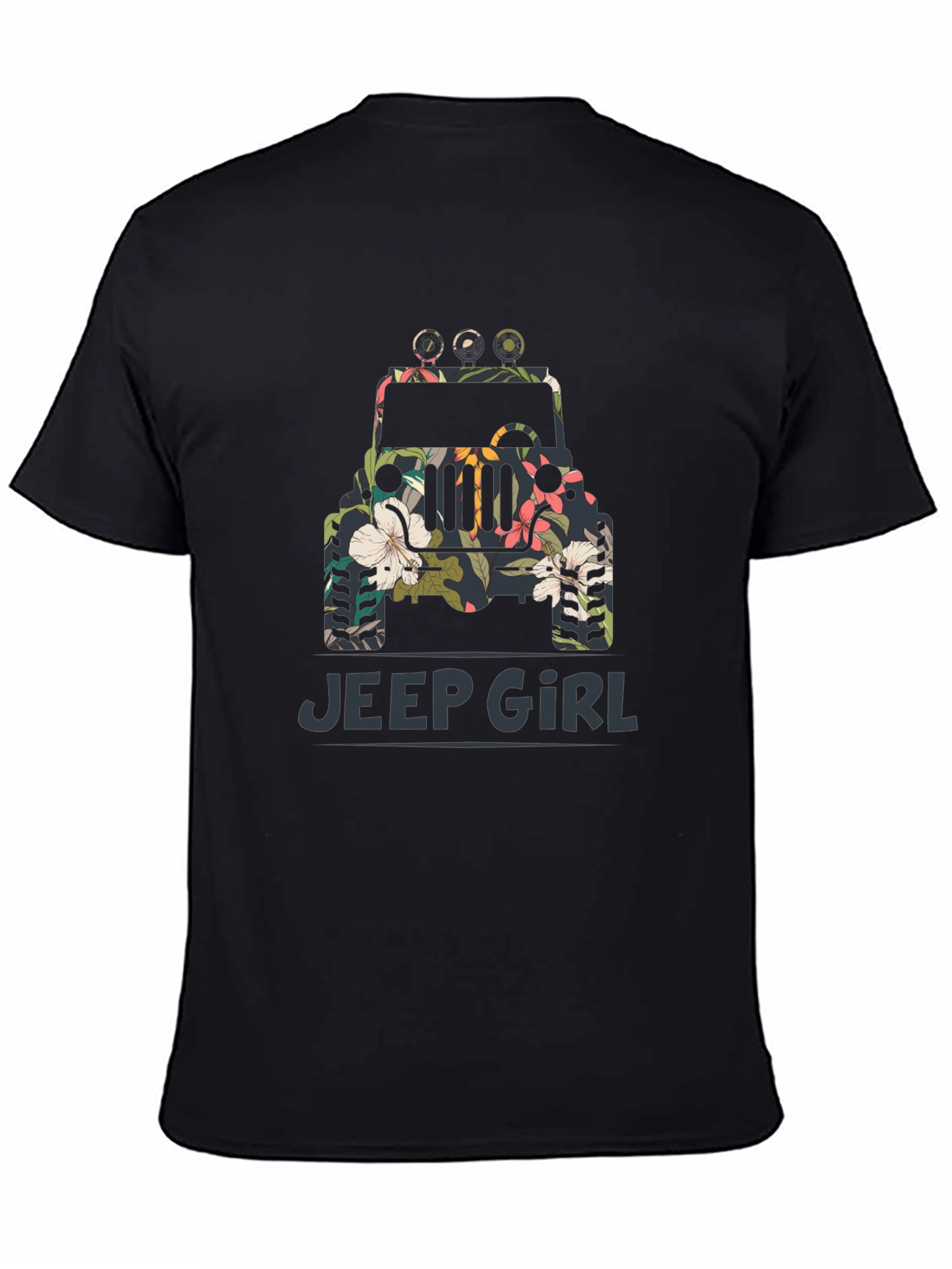 Jeep Girl Floral Graphic Black T-Shirt