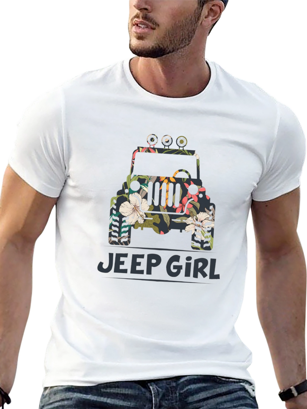 Jeep Girl Floral Graphic Black T-Shirt