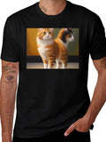 Cute Cat Graphic Black T-Shirt