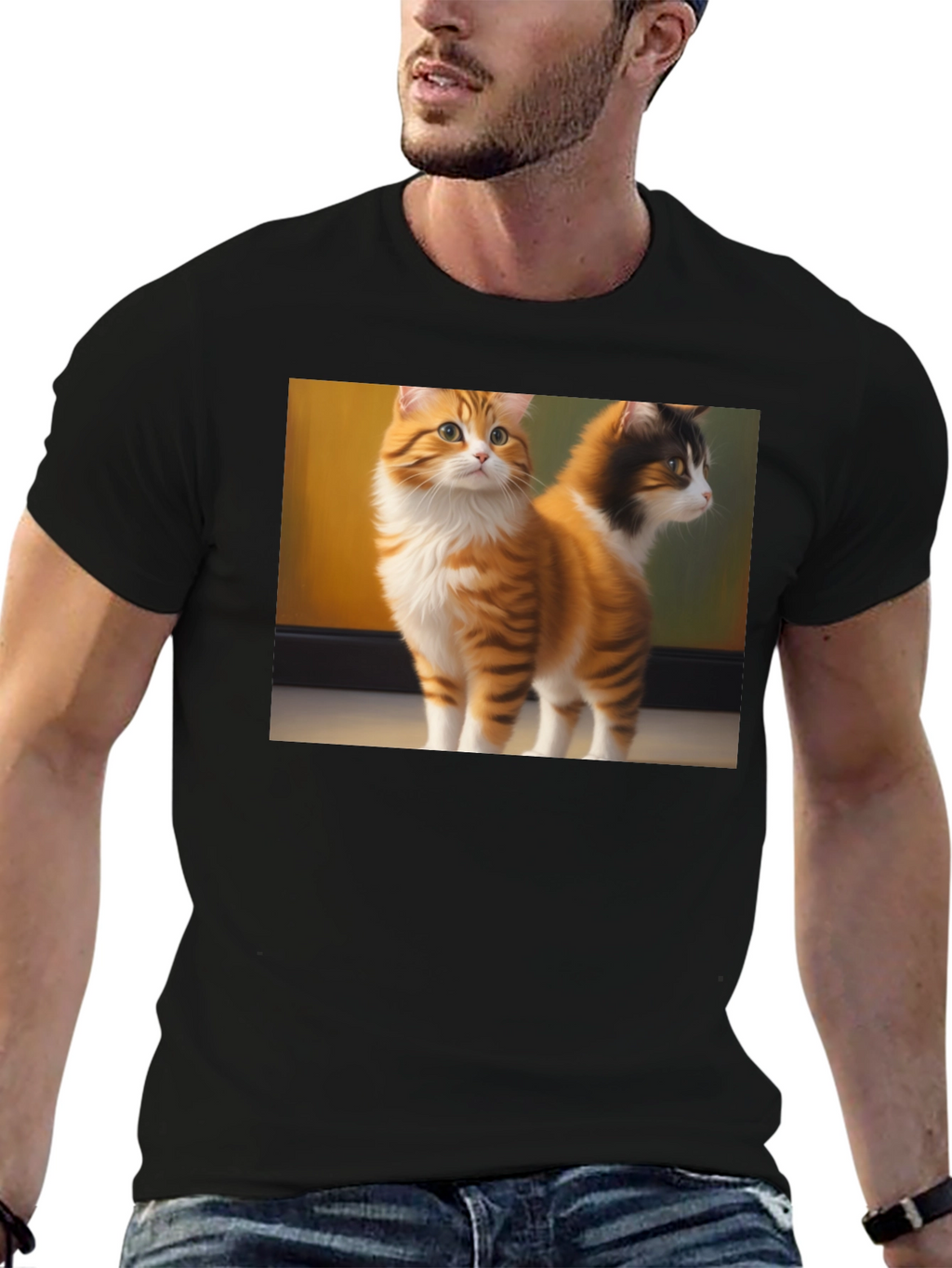 Cute Cat Graphic Black T-Shirt