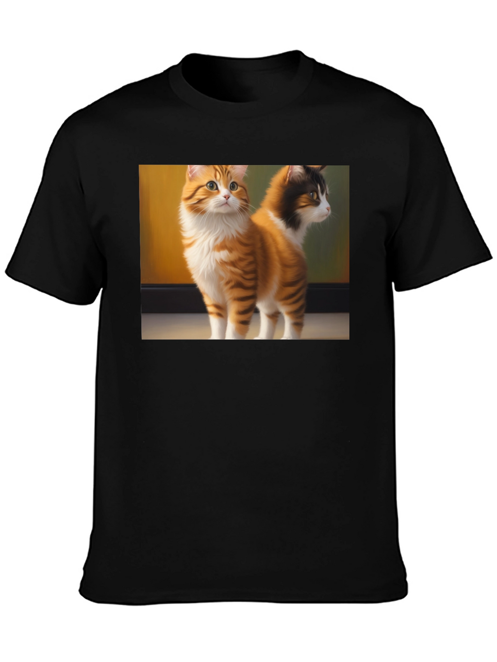 Cute Cat Graphic Black T-Shirt