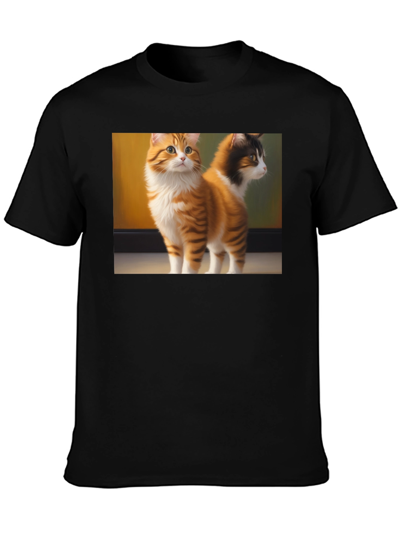 Cute Cat Graphic Black T-Shirt