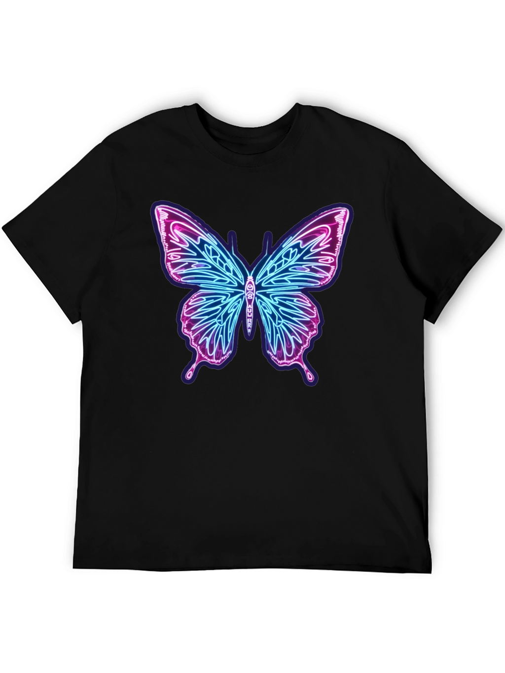 Neon Butterfly Graphic Black T-Shirt