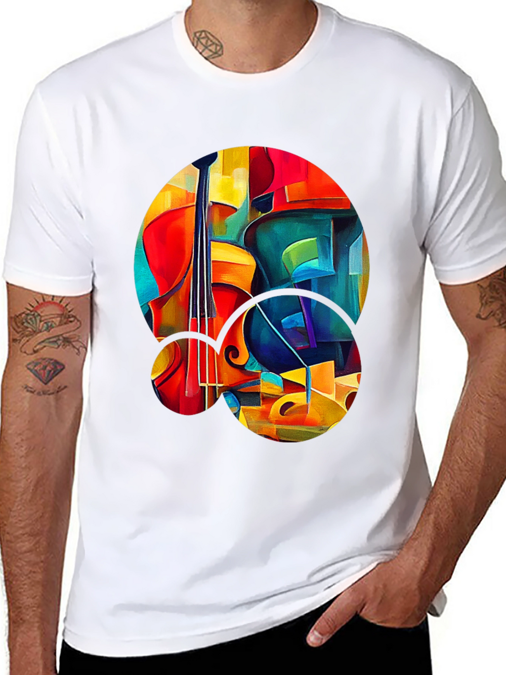 Abstract Cello Graphic Print Black T-Shirt