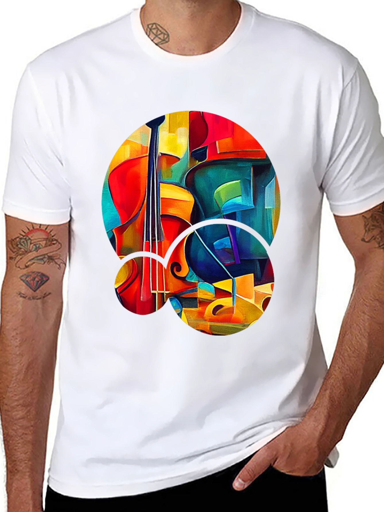 Abstract Cello Graphic Print Black T-Shirt