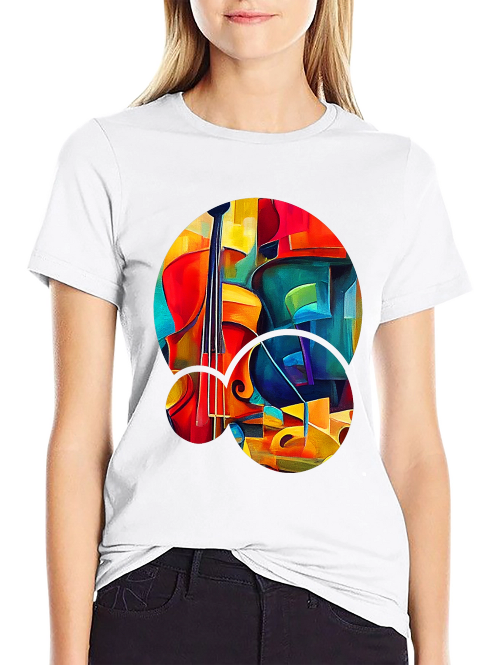 Abstract Cello Graphic Print Black T-Shirt