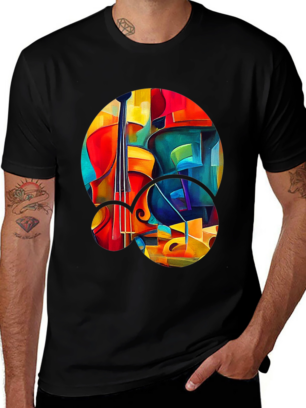Abstract Cello Graphic Print Black T-Shirt