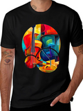 Abstract Cello Graphic Print Black T-Shirt