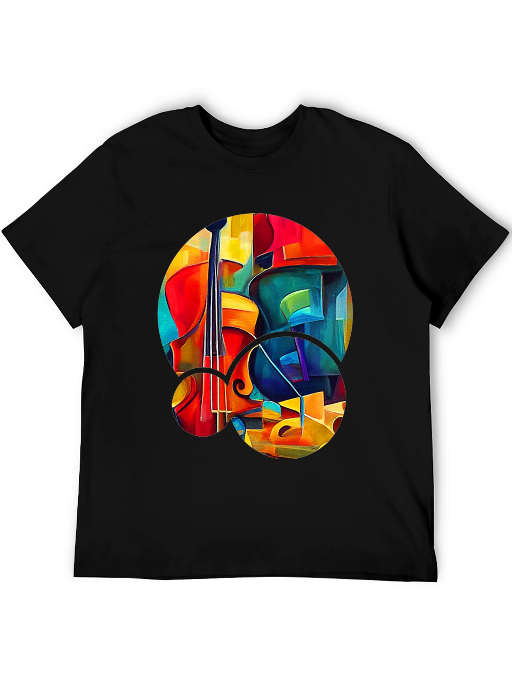 Abstract Cello Graphic Print Black T-Shirt