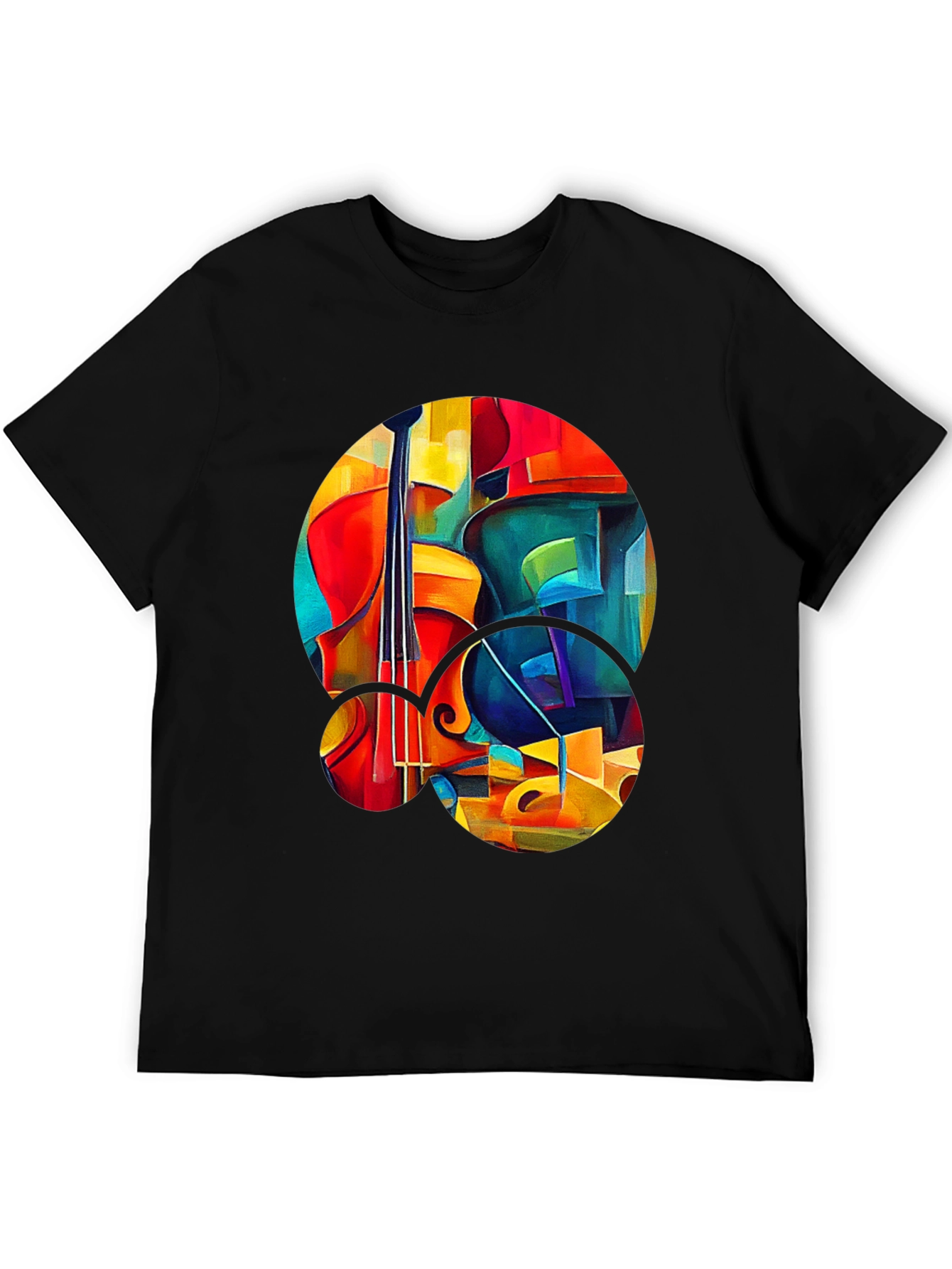 Abstract Cello Graphic Print Black T-Shirt