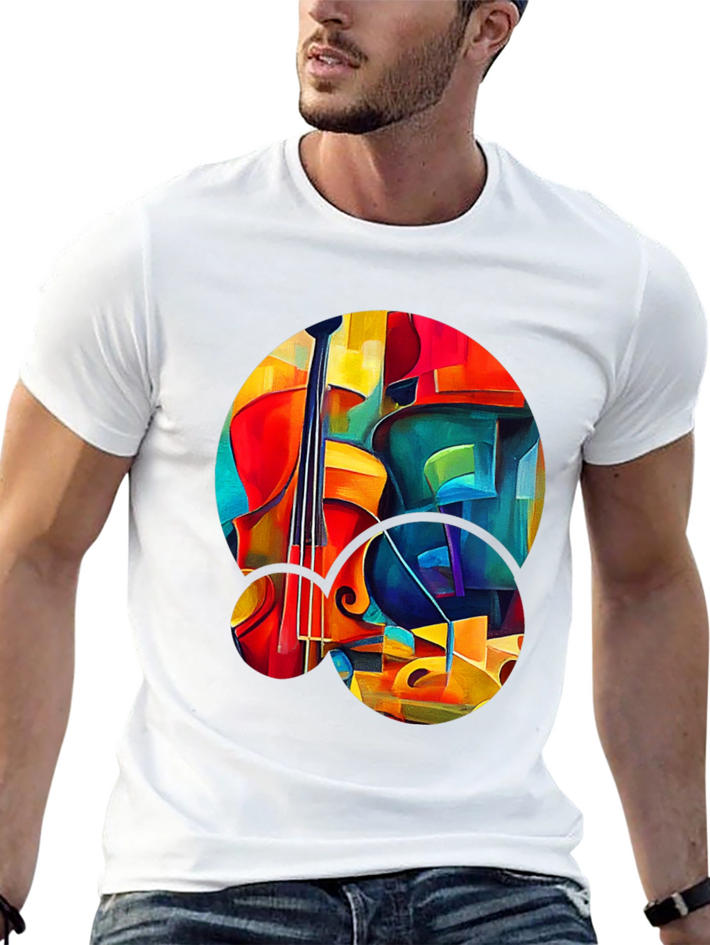 Abstract Cello Graphic Print Black T-Shirt
