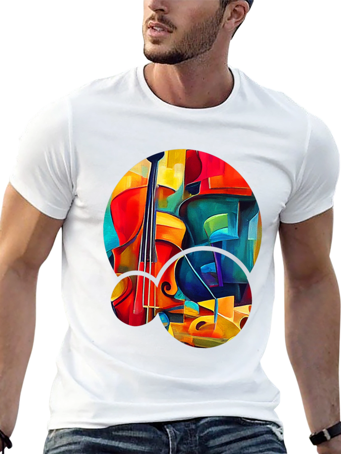 Abstract Cello Graphic Print Black T-Shirt