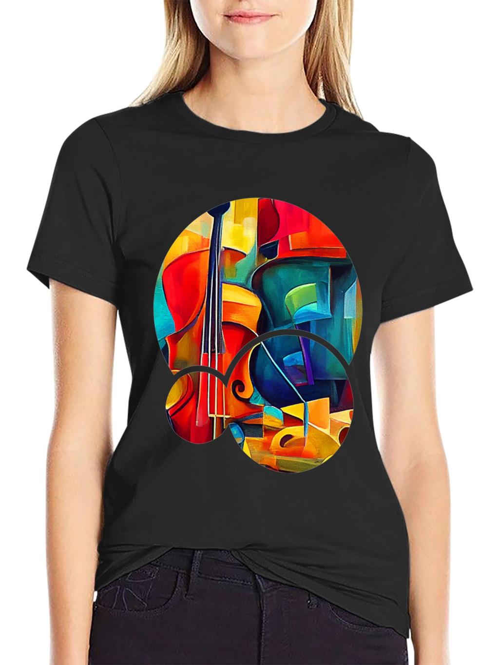 Abstract Cello Graphic Print Black T-Shirt