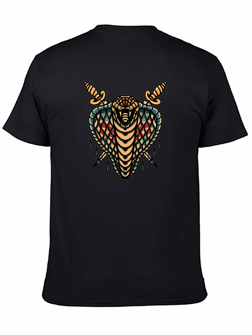 Mens Black T-Shirt Cobra & Daggers Graphic Tee