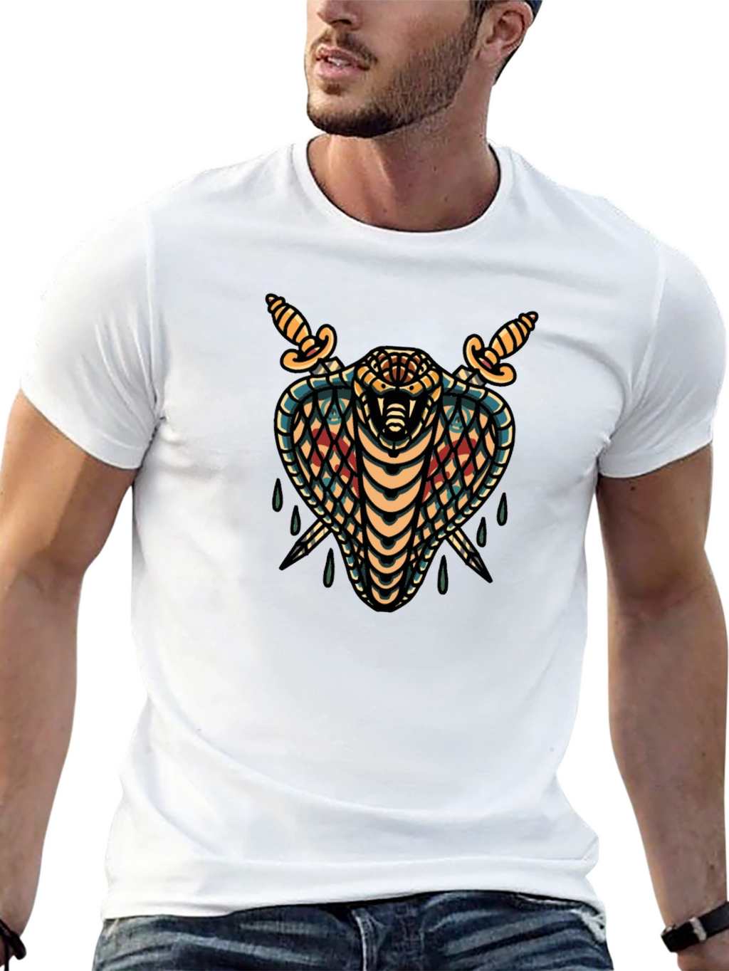 Mens Black T-Shirt Cobra & Daggers Graphic Tee