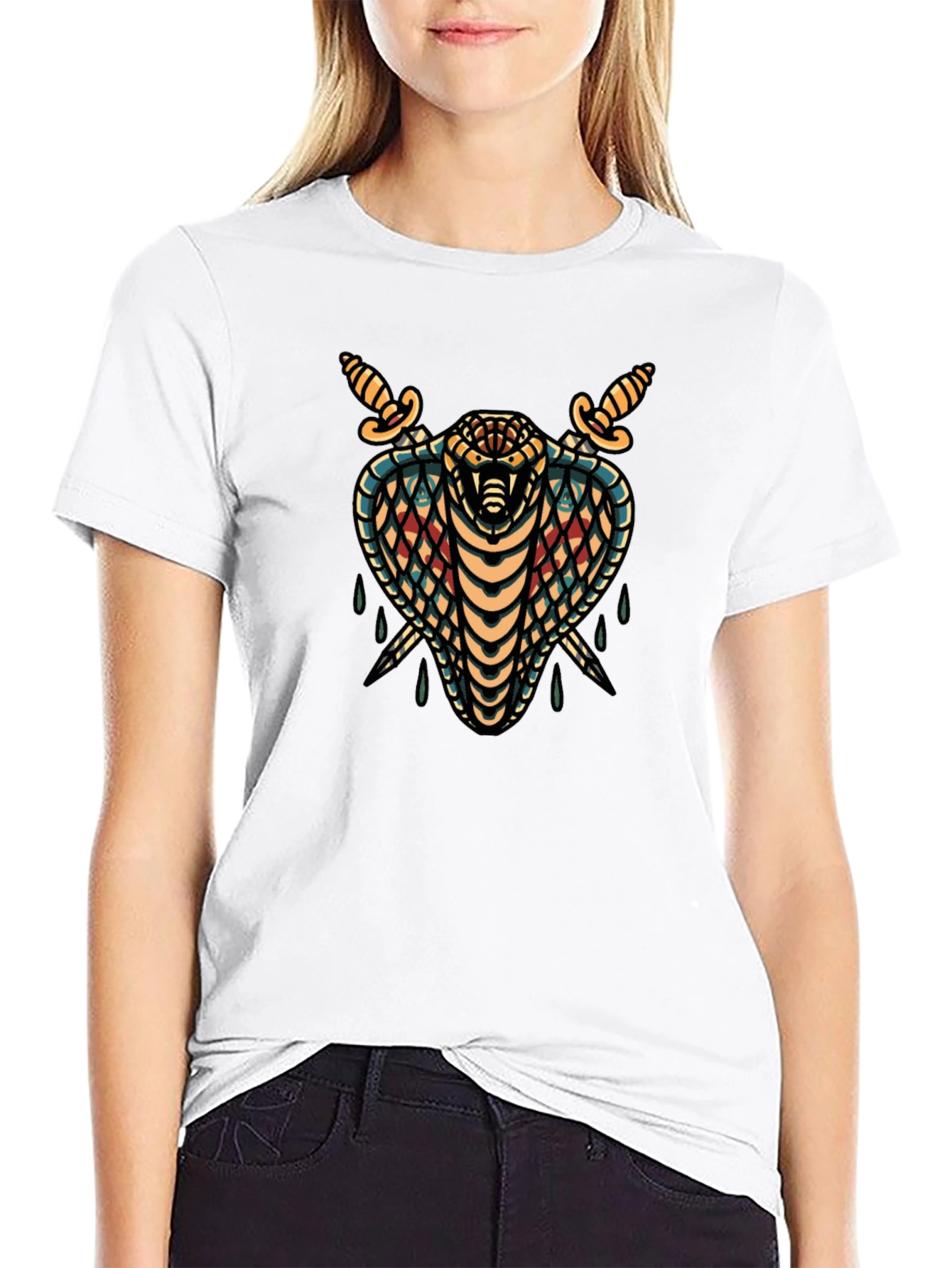 Mens Black T-Shirt Cobra & Daggers Graphic Tee