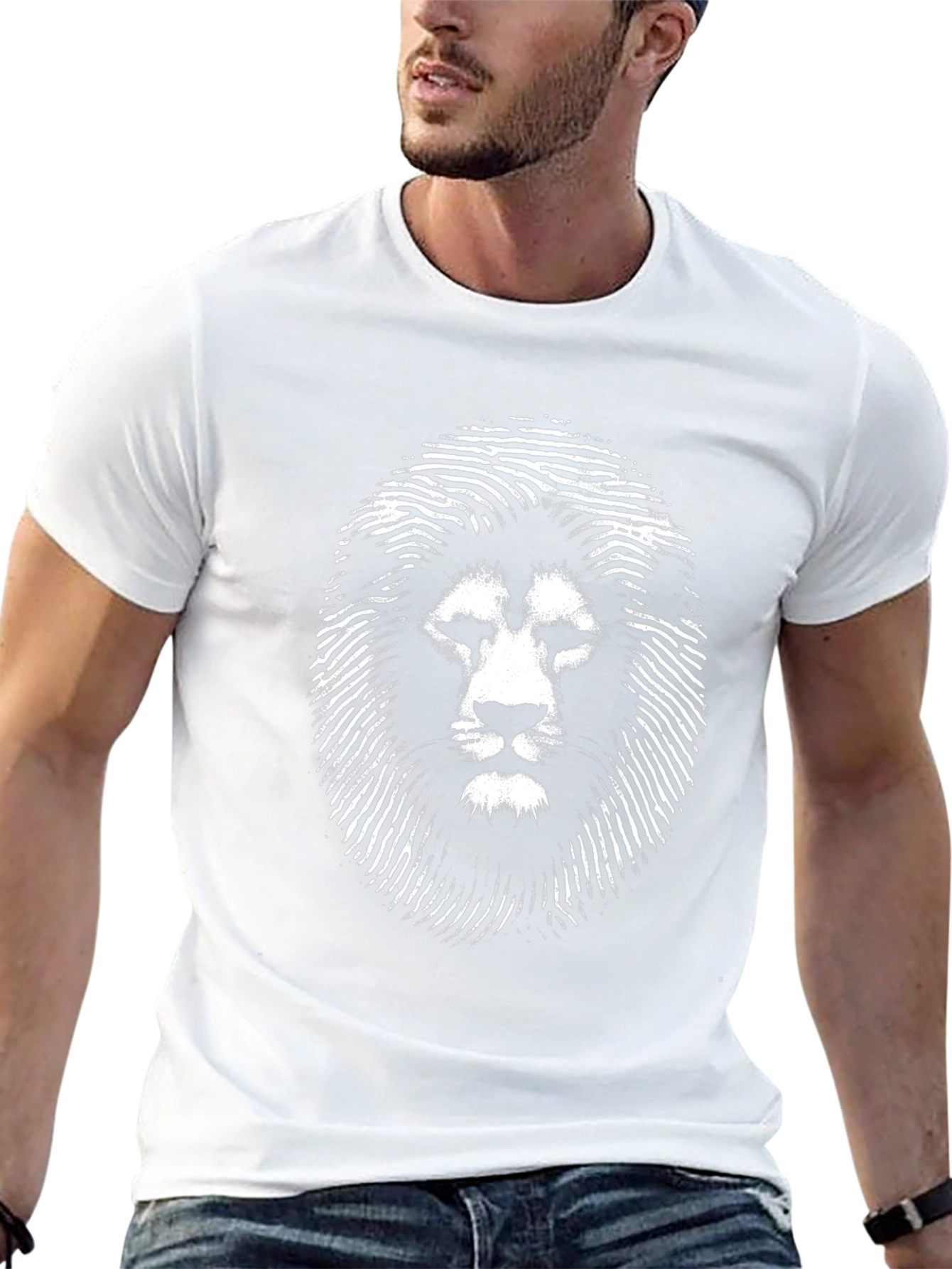 Lion Graphic Tee - Modern Fingerprint Style