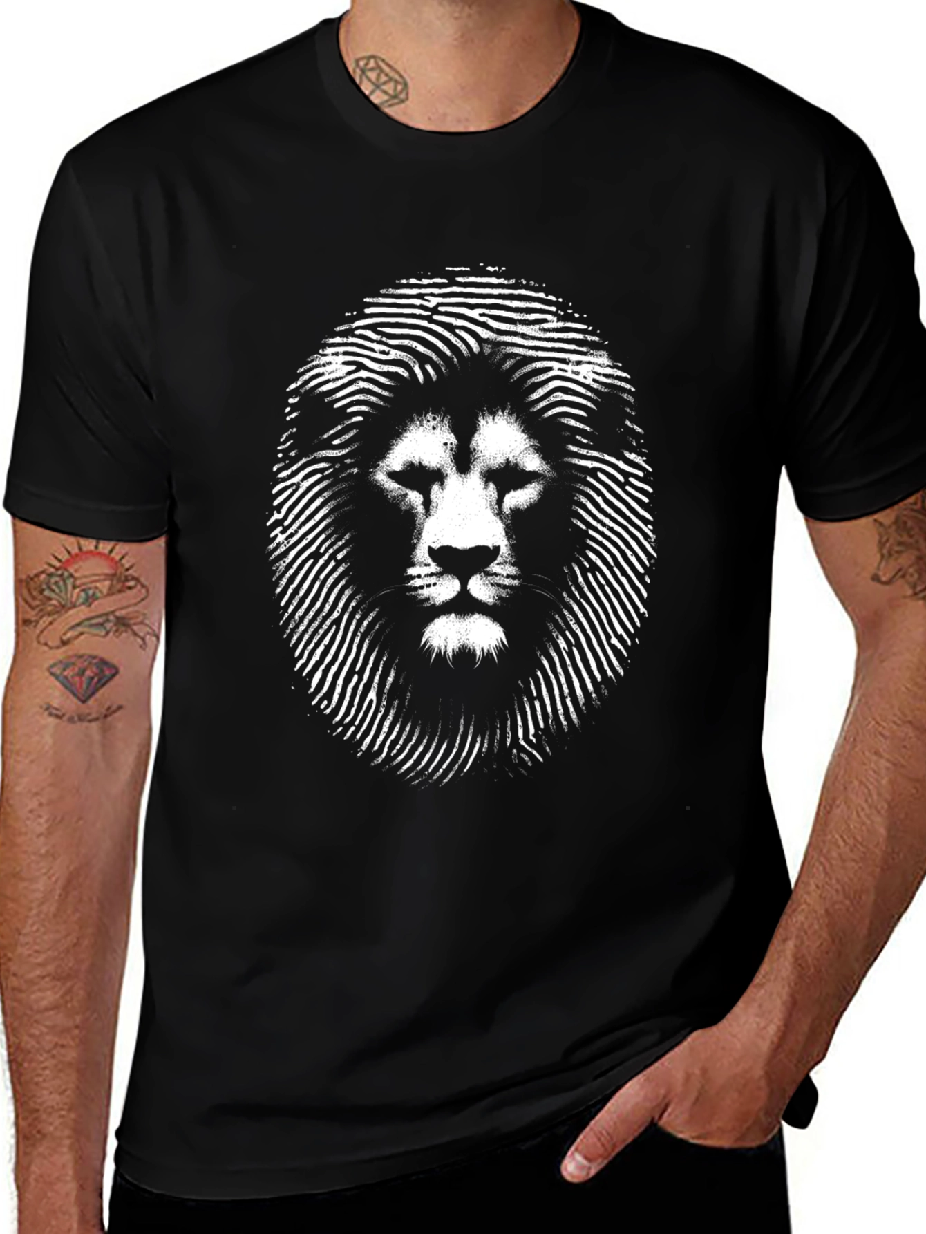 Lion Graphic Tee - Modern Fingerprint Style