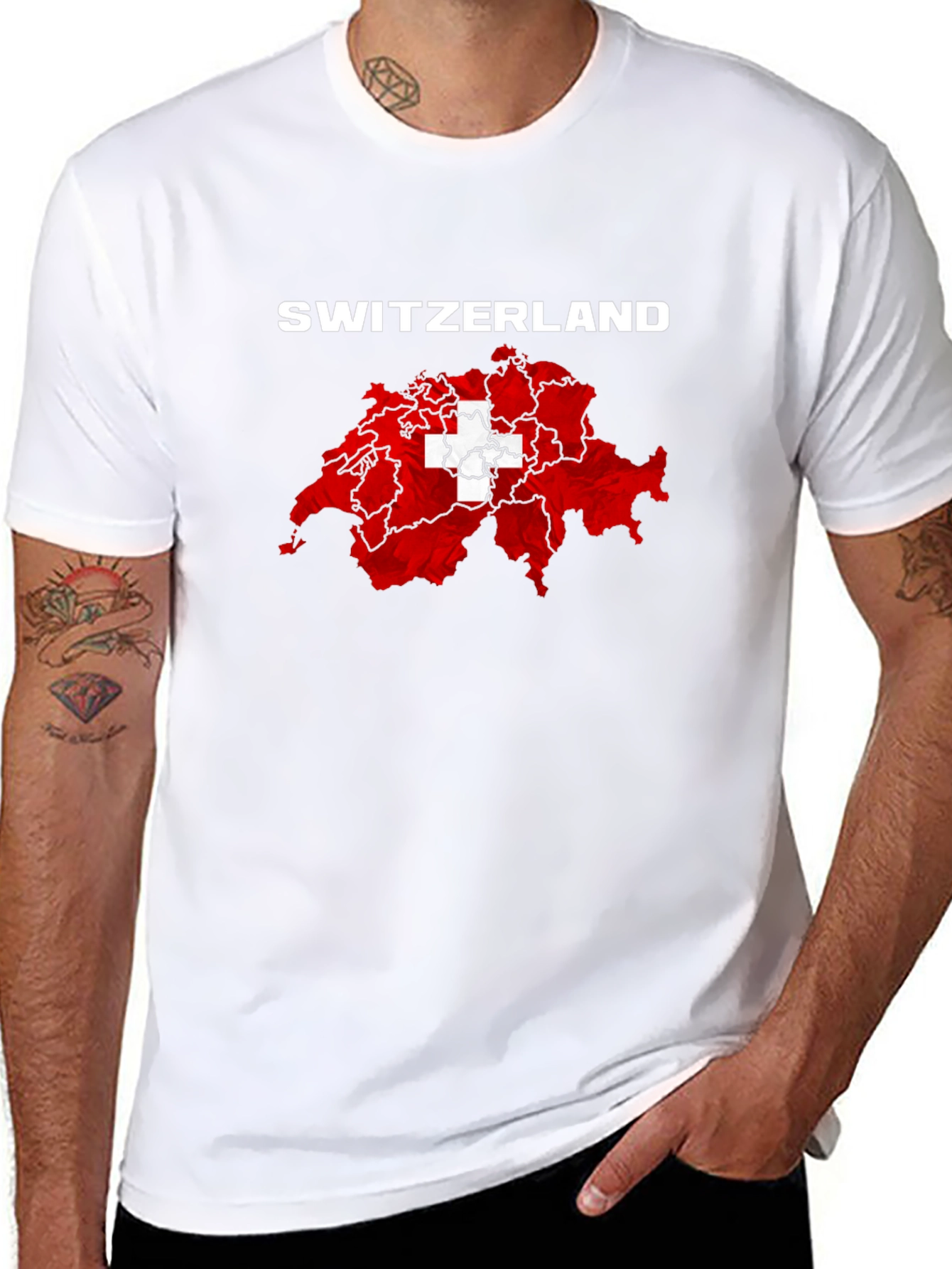 Switzerland Flag Map T-Shirt - Black